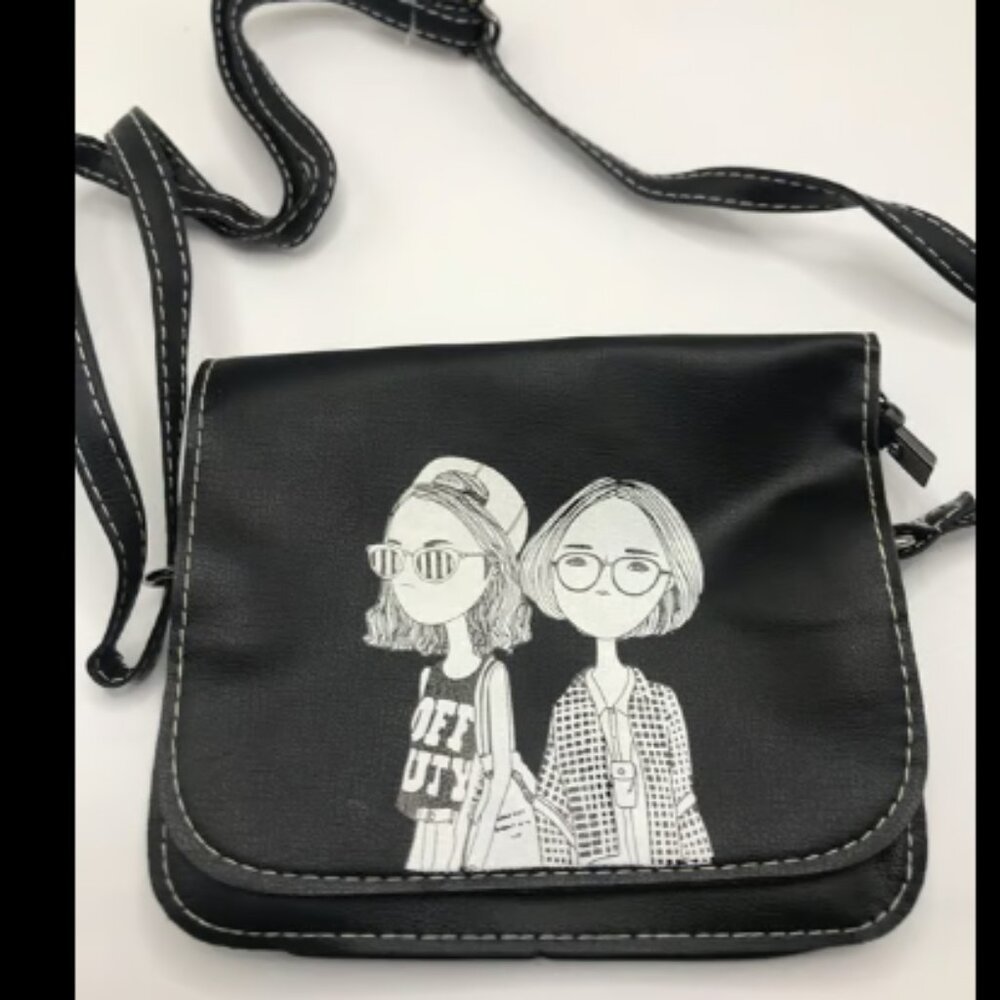 Women Bag BLACK COLOR TWO WOMEN Shoulder Crossbody Bag PU Square Mob